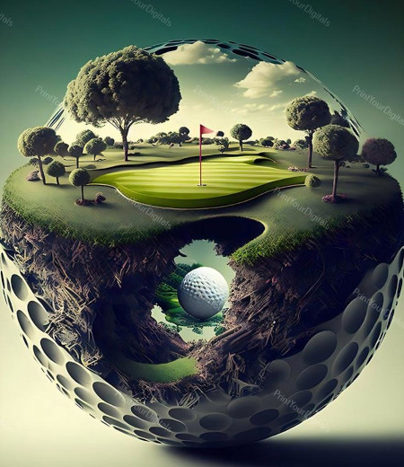 Golf ball within a sphere underneath the green